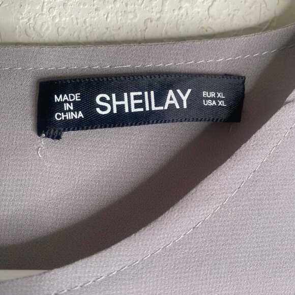 Sheilay‎ Sleeveless Midi A-Line Chiffon Dress XL Light Gray Lined Cocktail Event - Picture 2 of 7